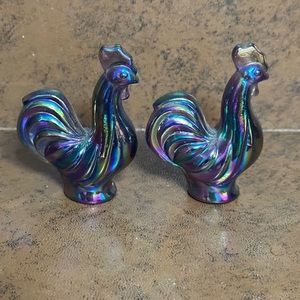 Fenton Amethyst Iridescent Carnival Glass Mini Roosters